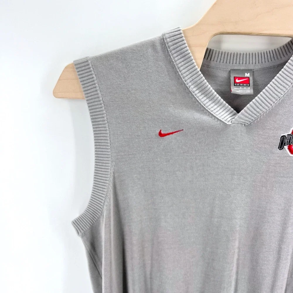 Vintage Nike Ohio State Tressel Sweater Vest Large Gray Silk Buckeyes Jim Tessel